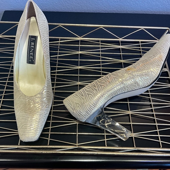 Vintage J. Renee Bridal Cinderella Metallic Gold Zebra Acrylic High Heels 10M - Picture 4 of 9